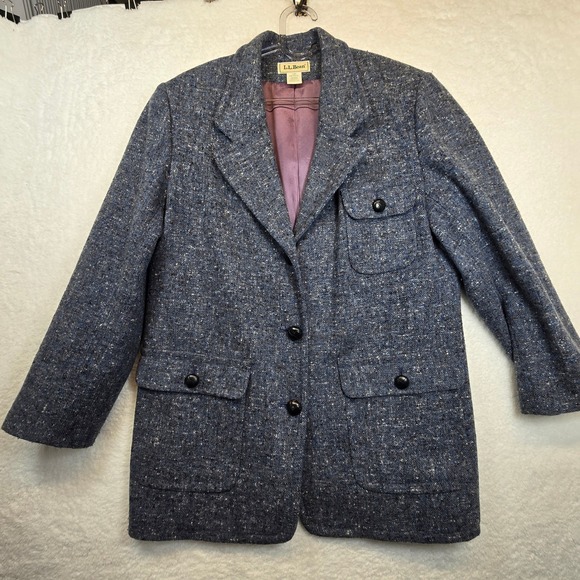 Vintage LL Bean Wool Blazer Womens 12P Petite Tweed Dark Academia Ivy League USA - Picture 1 of 11